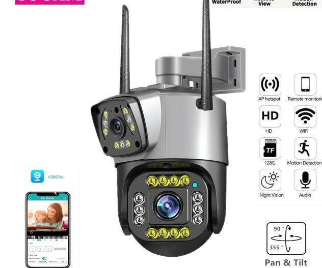 Dual Lens CCTV 4MP CCTV Camera Wifi Camera - Outdoor Security Cameras